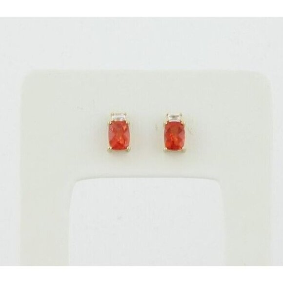 10k Yellow Gold Lab Created Orange Sapphire Padparadscha & White Topaz stud - Picture 6 of 9
